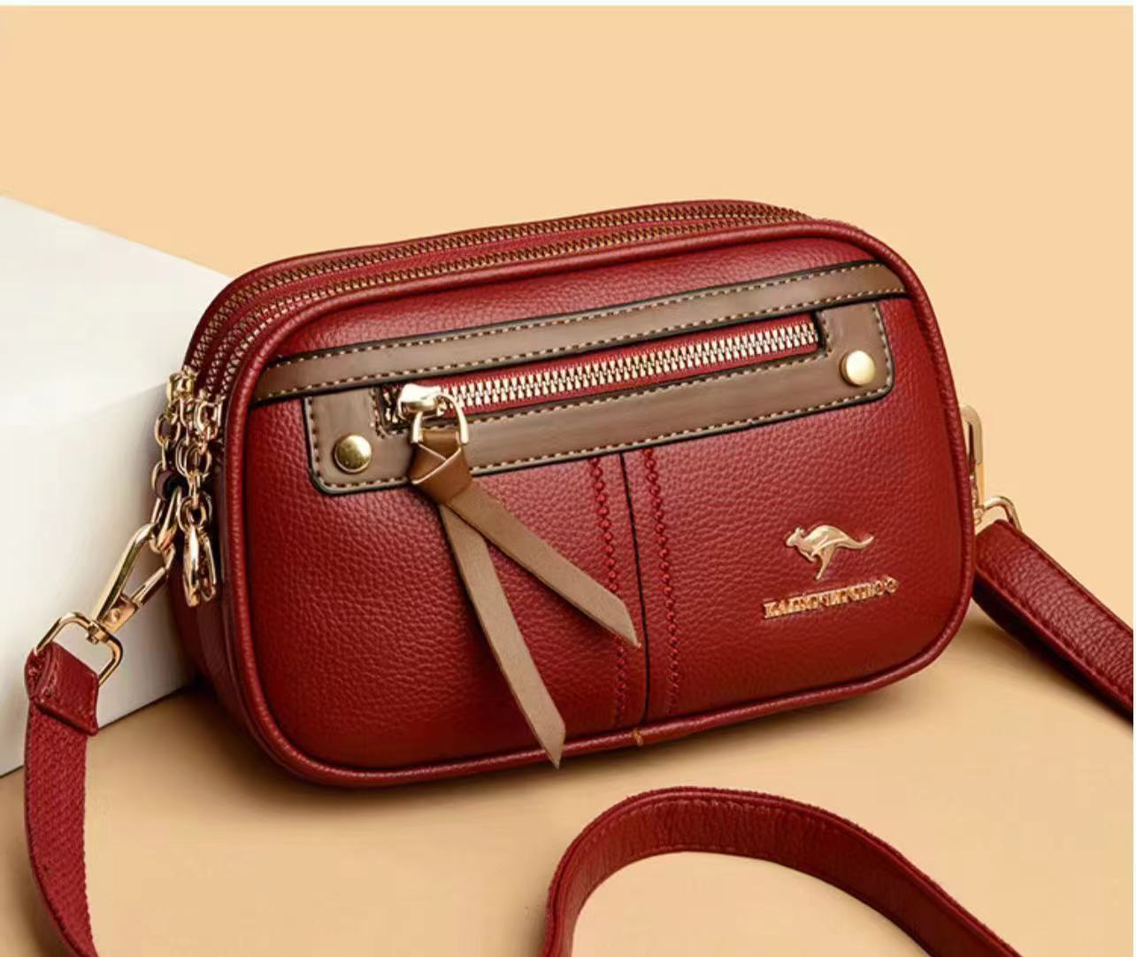 玫瑰秀拉链红色包