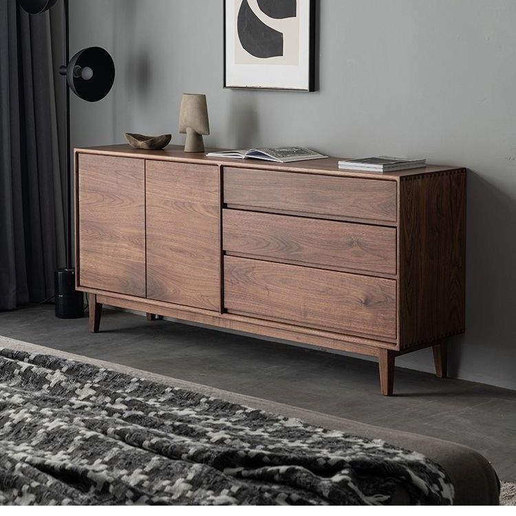 北美北欧黑胡桃色实木三斗简约日式客厅玄关卧室储物收纳餐边家用