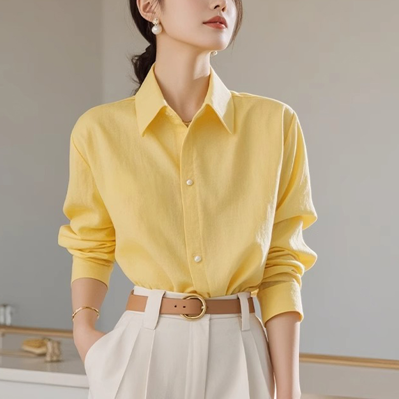 高级感气质女士衬衫2025早秋季新款大码宽松休闲纯色漂亮通勤衬衣