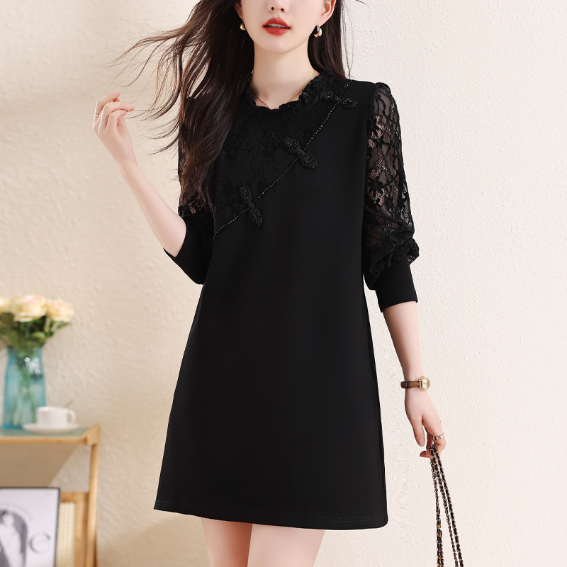 时尚女装连衣裙女2025秋季新款胖mm洋气蕾丝国风显瘦裙子新中式