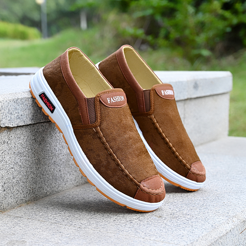 新款牛筋底老北京布鞋男款防滑平底鞋男春秋爸爸鞋子厚底工作鞋