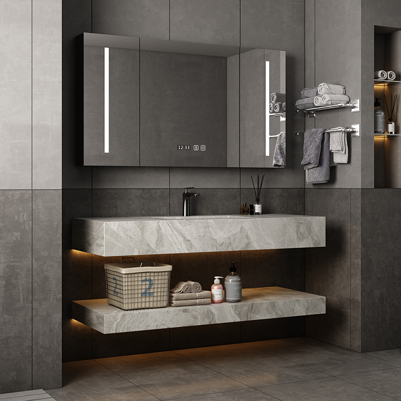 【品牌补贴】素岩双层岩板浴室柜卫生间洗漱台洗手盆洗脸盆柜组合