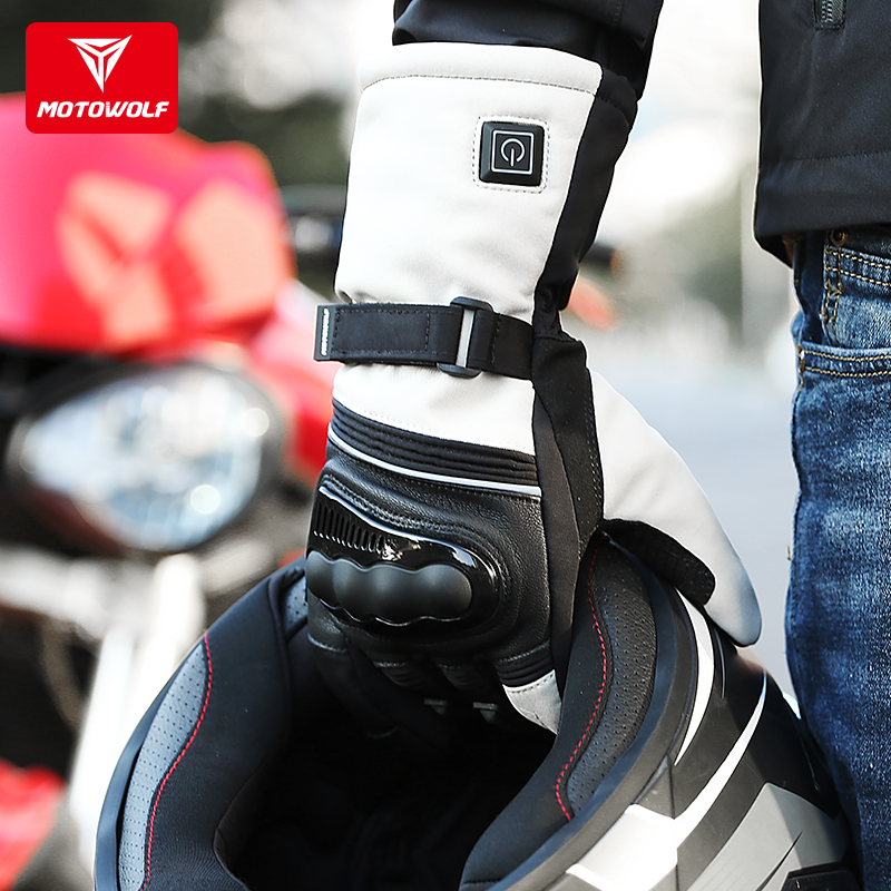 摩多狼冬季防水手套电动摩托车加绒电加热保暖摩旅骑行防摔触屏男