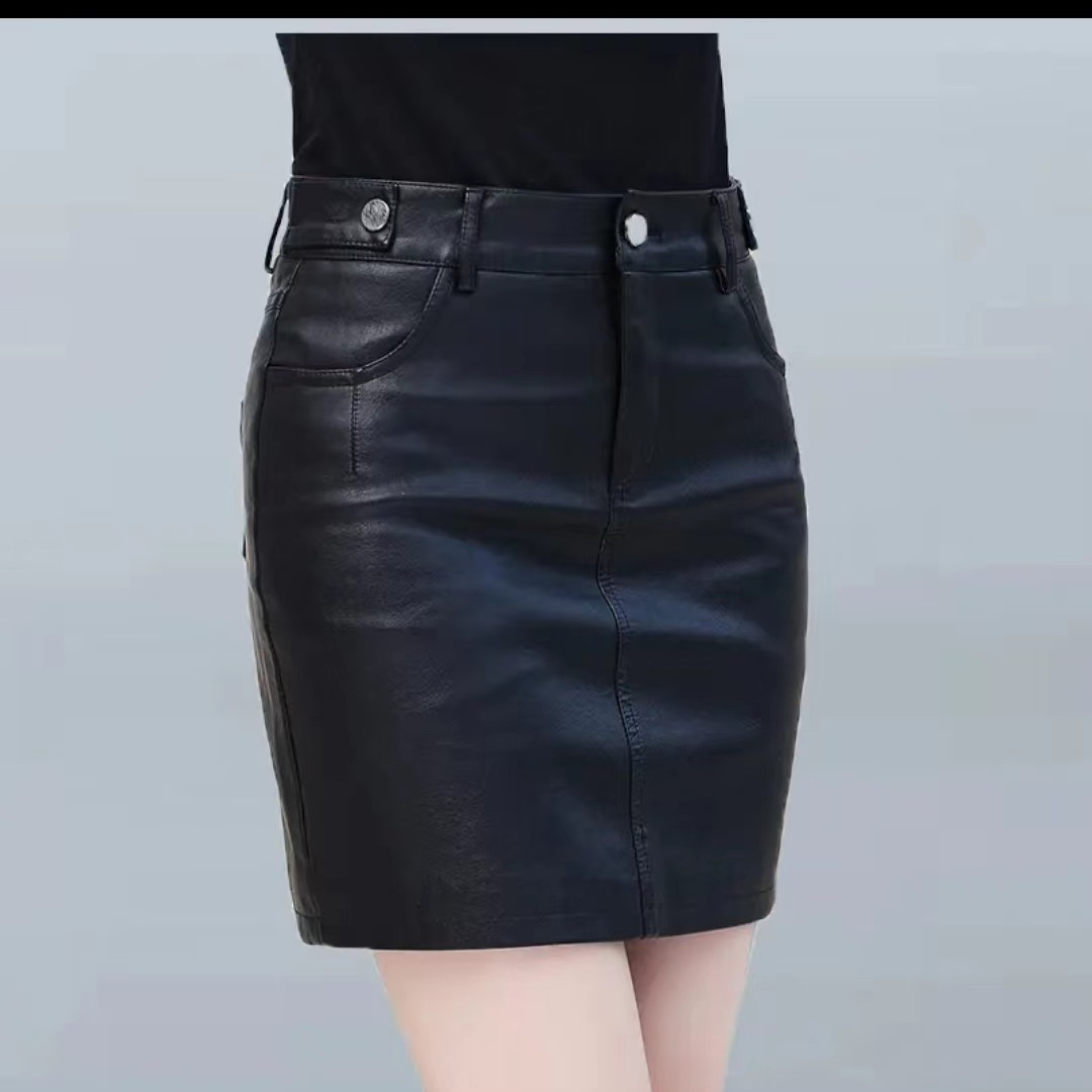 2025春秋冬海宁新款皮裙女皮短裙气质包臀大码半身裙一步裙修身潮