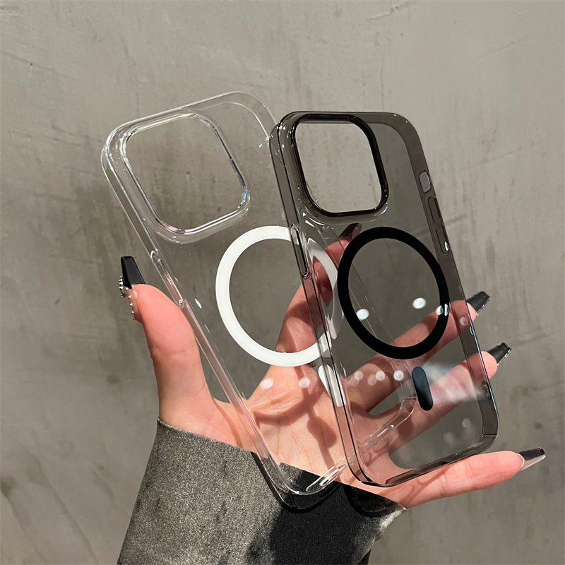 适用苹果15promax透明磁吸手机壳iPhone14高透PC硬壳13保护套简约
