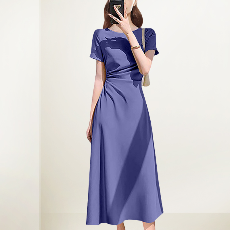 茶歇撞色法式连衣裙女2025年夏装新款小众修身显瘦短袖减龄中长裙