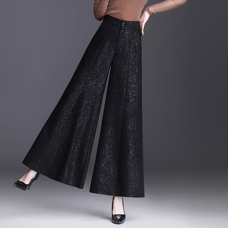 阔腿裤女春秋新款高腰印花宽松裙裤黑色垂感大脚广场舞喇叭裤甩裤