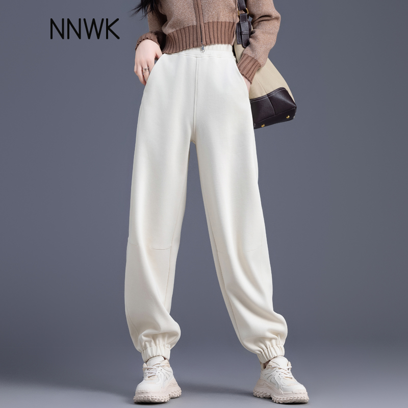 米白色卫裤女高腰显瘦哈伦束脚裤2025新款秋冬季宽松休闲裤运动裤