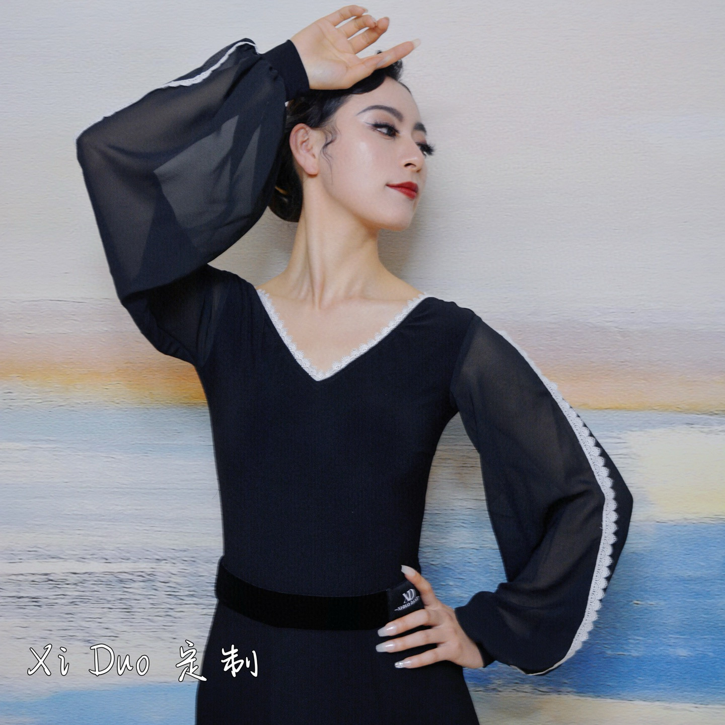 西朵舞服摩登舞简约大气款练功服长袖上衣XD205