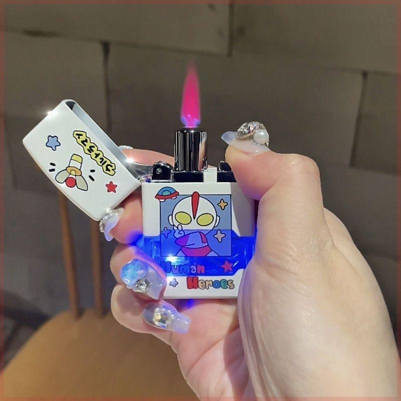 炫酷打火机防风网红粉色火焰可爱卡通图案个性充气点烟器送男友