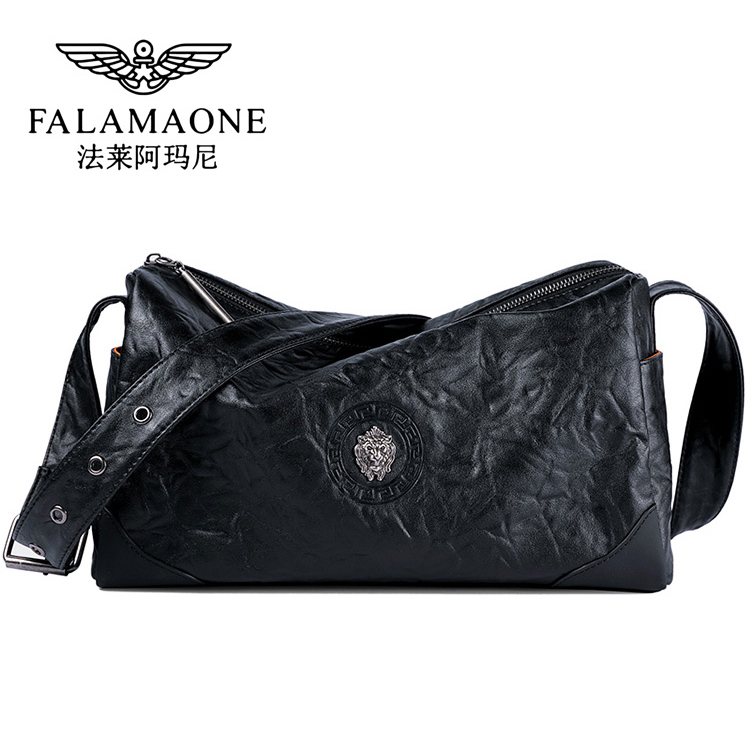 法莱阿玛尼时尚单肩包男斜挎包简约潮流韩版真皮男士包包百搭个性