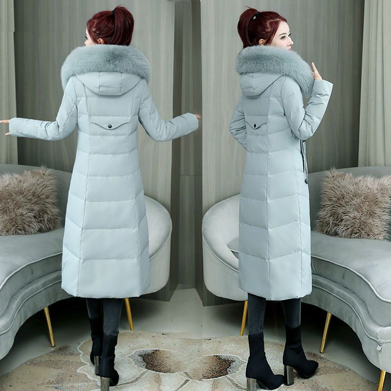 2024韩版过膝大码女棉衣棉服显瘦时尚女士连帽中长款加厚保暖冬季