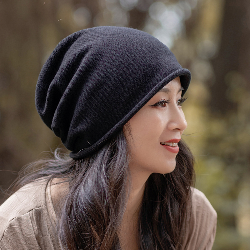 帽子女春秋显脸小女款针织帽纯棉堆堆帽包头女士时尚洋气空调帽