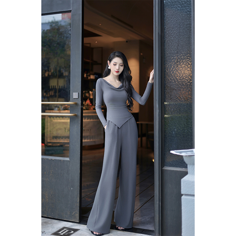 【尤克菲儿】原创设计高定速暖绒纯色气质春秋修身优雅休闲套装