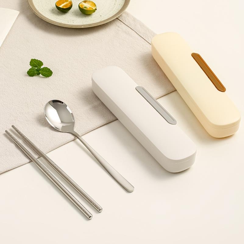 日本进口304不锈钢筷子勺子套装便携餐具三件套儿童收纳盒