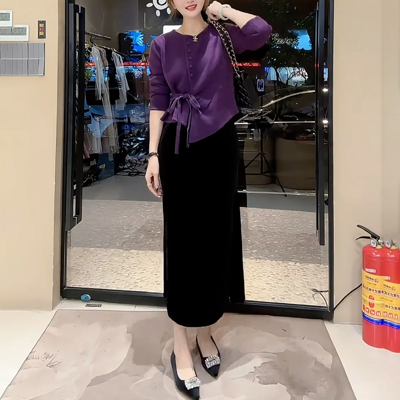 轻熟风一整套穿搭女春季新款设计感绑带显瘦上衣高腰半身裙套装潮