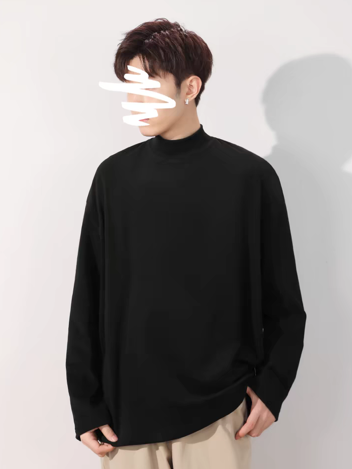 黑色德绒磨毛加厚保暖内搭打底衫男秋冬季套头半高领上衣长袖T恤