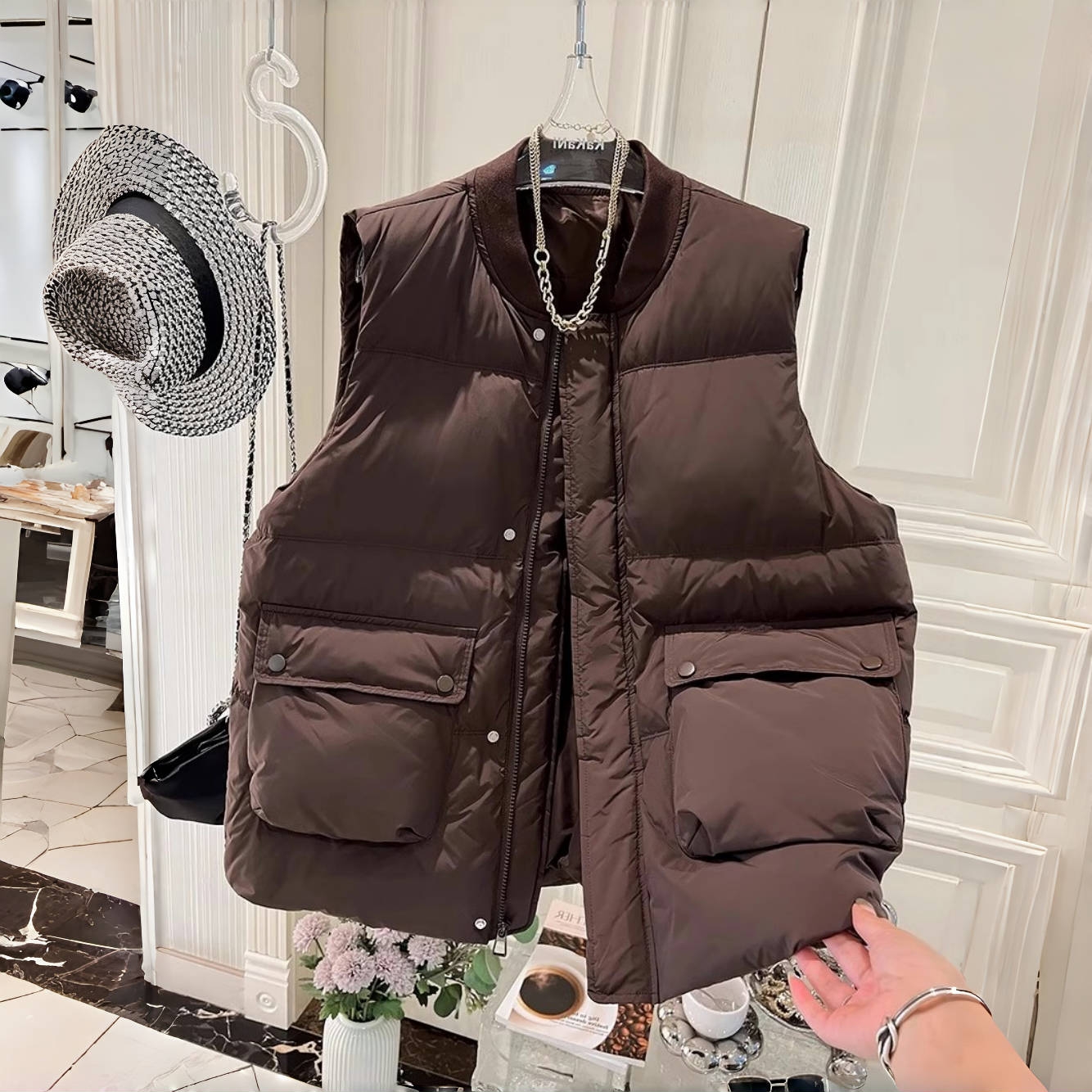 8802胖mm棉服马甲女秋冬季新款洋气大码宽松休闲百搭背心坎肩外套