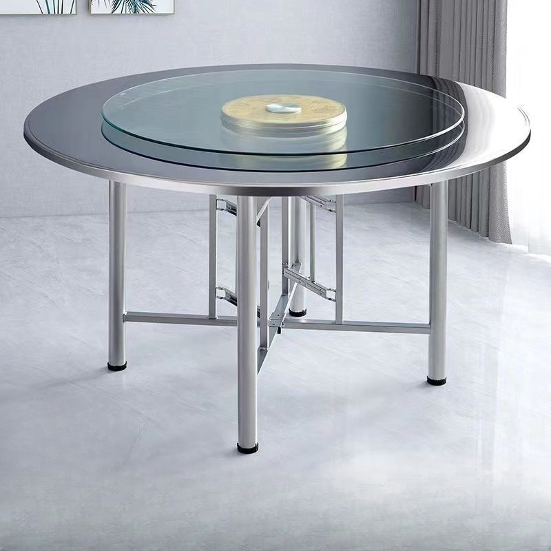不锈钢圆桌家用圆形餐桌折叠桌面宴会厅桌子旋转餐桌便携式餐桌