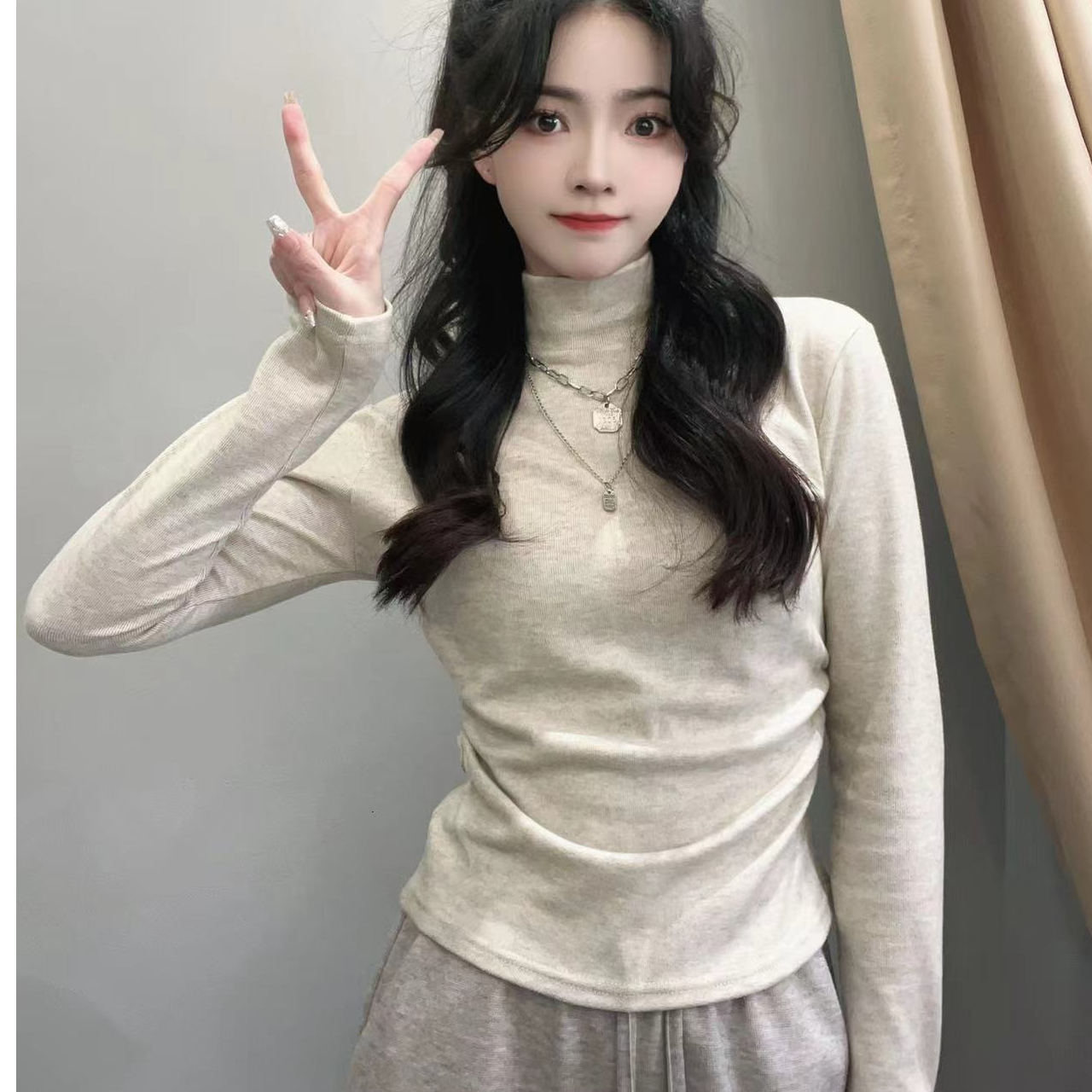 冬季加绒加厚半高领百搭打底衫女内搭修身显瘦短款保暖T恤上衣#86