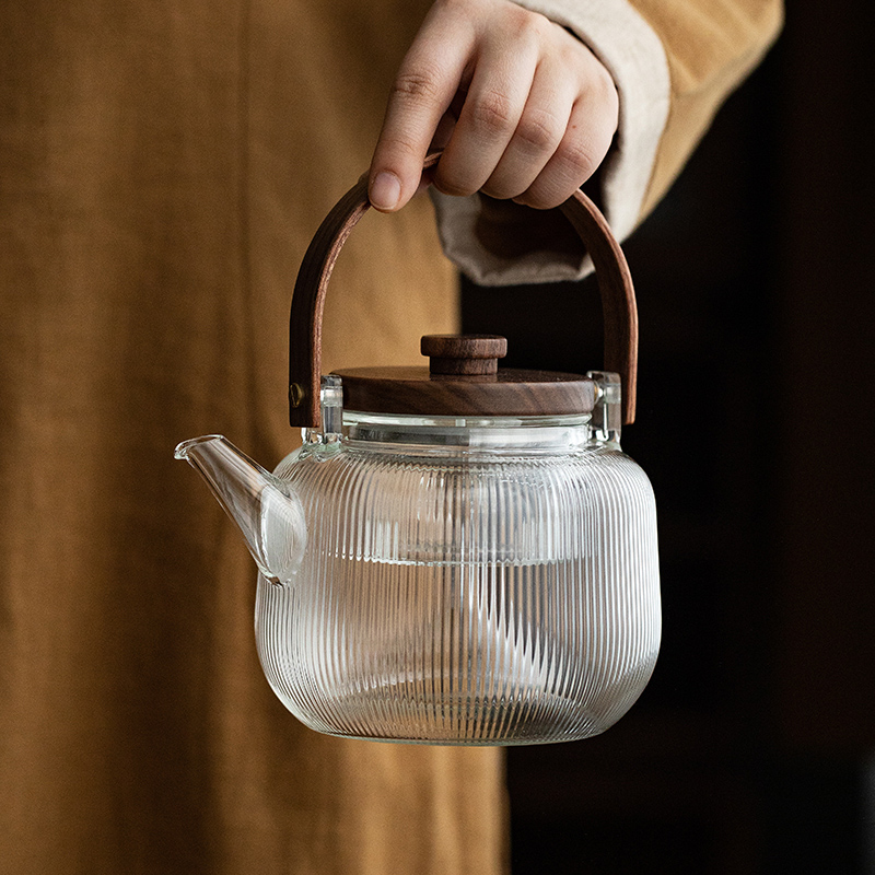 日式玻璃蒸煮茶壶耐热茶水分离过滤大容量黑白茶泡茶壶功夫茶具