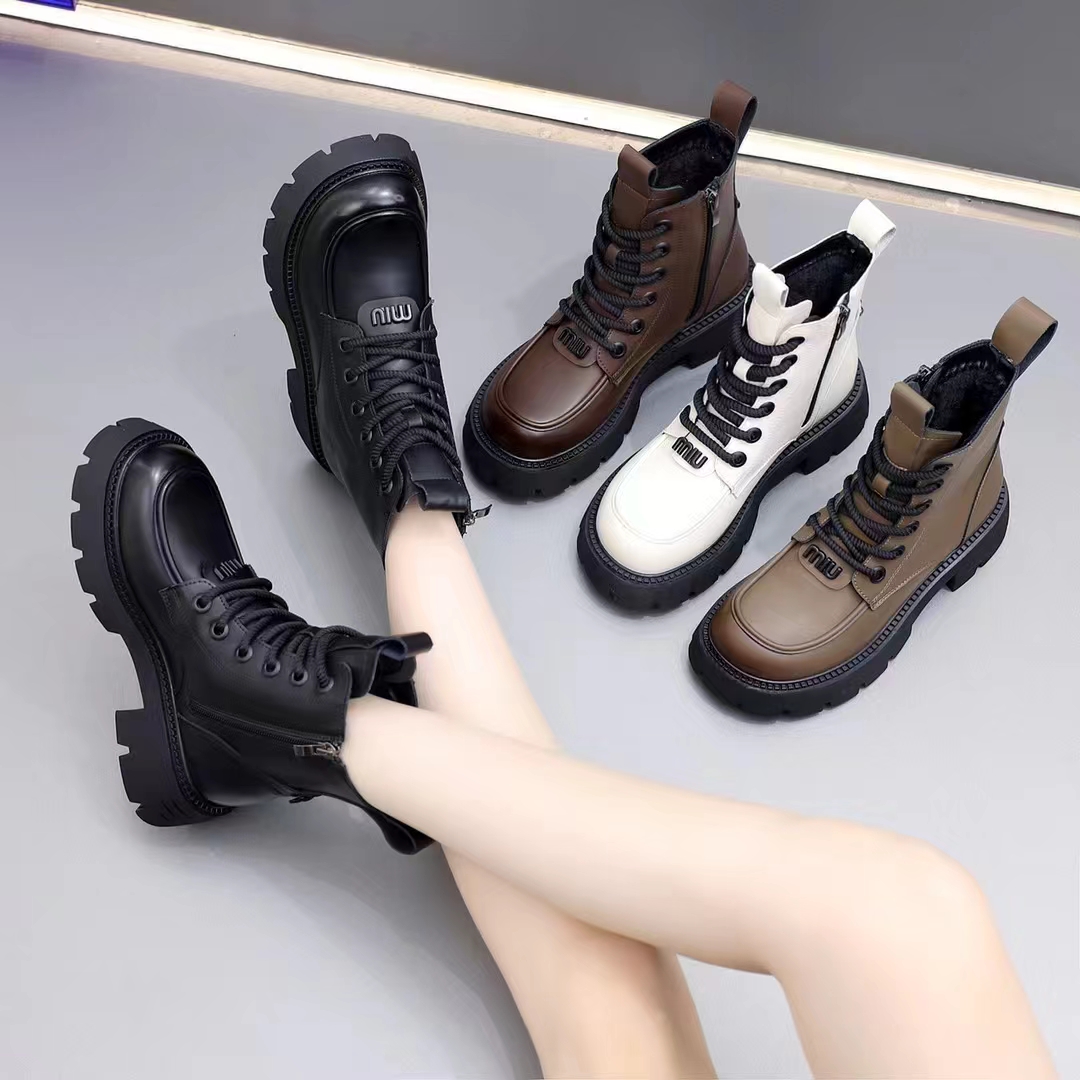 爆款马丁靴女2025年秋冬新款英伦风厚底百搭时尚粗跟加绒圆头短靴