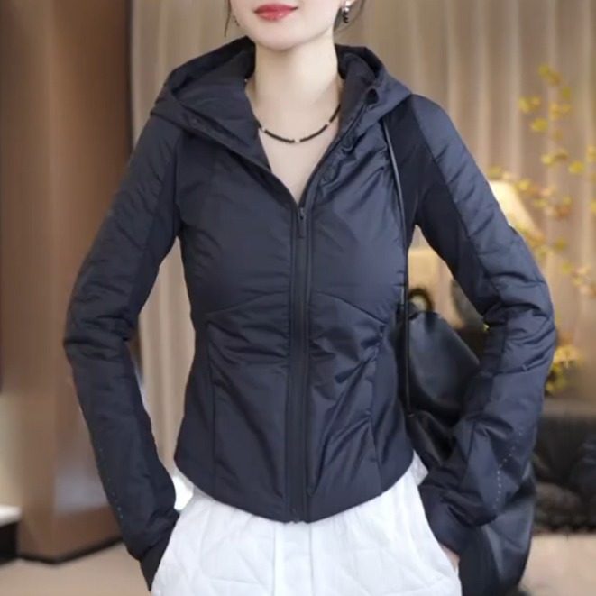 夹棉连帽短外套女2025新款修身气质小个子洋气轻薄夹克小棉袄