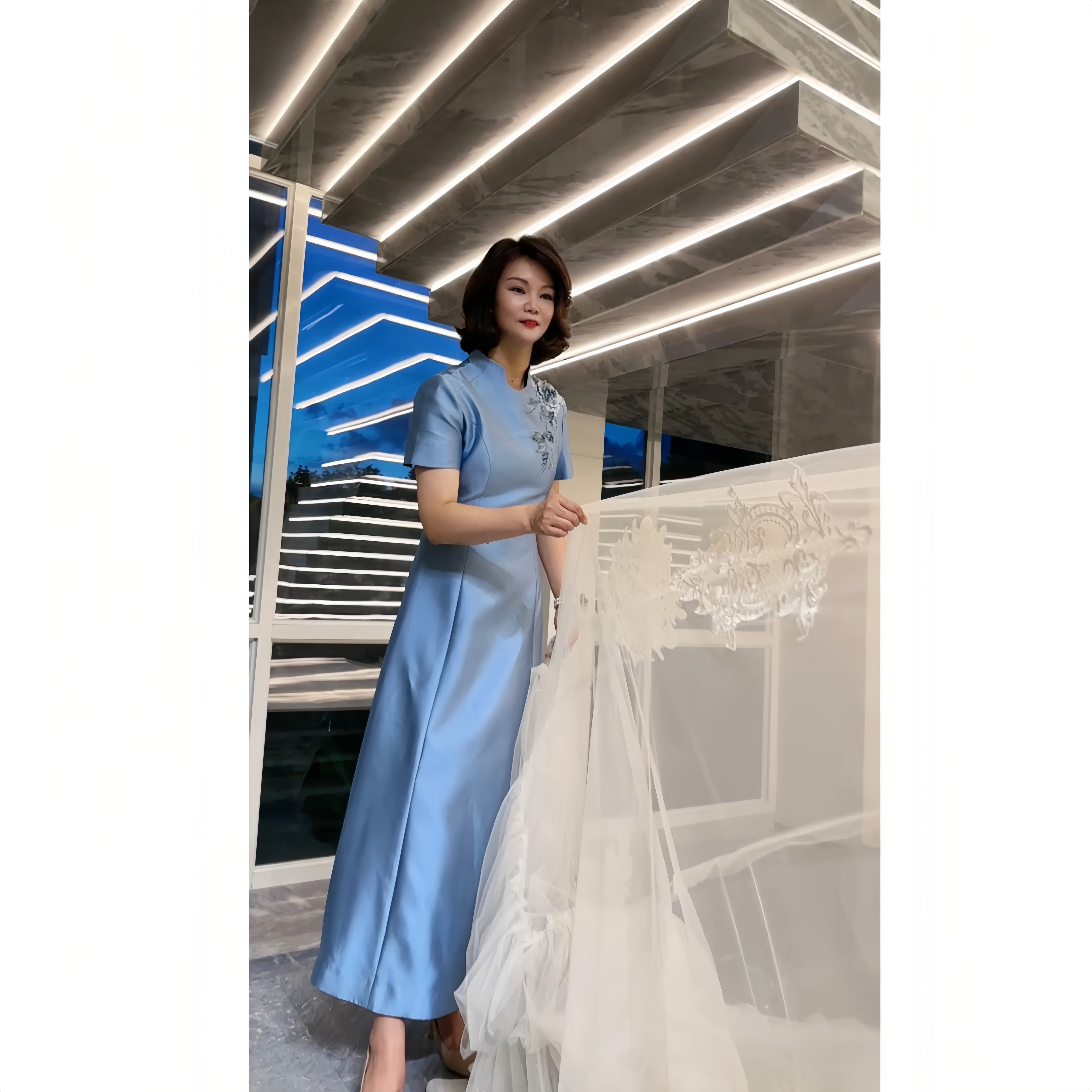 2151-喜婆婆喜妈妈夏季轻奢优雅气质显瘦设计师连衣裙婚宴礼服