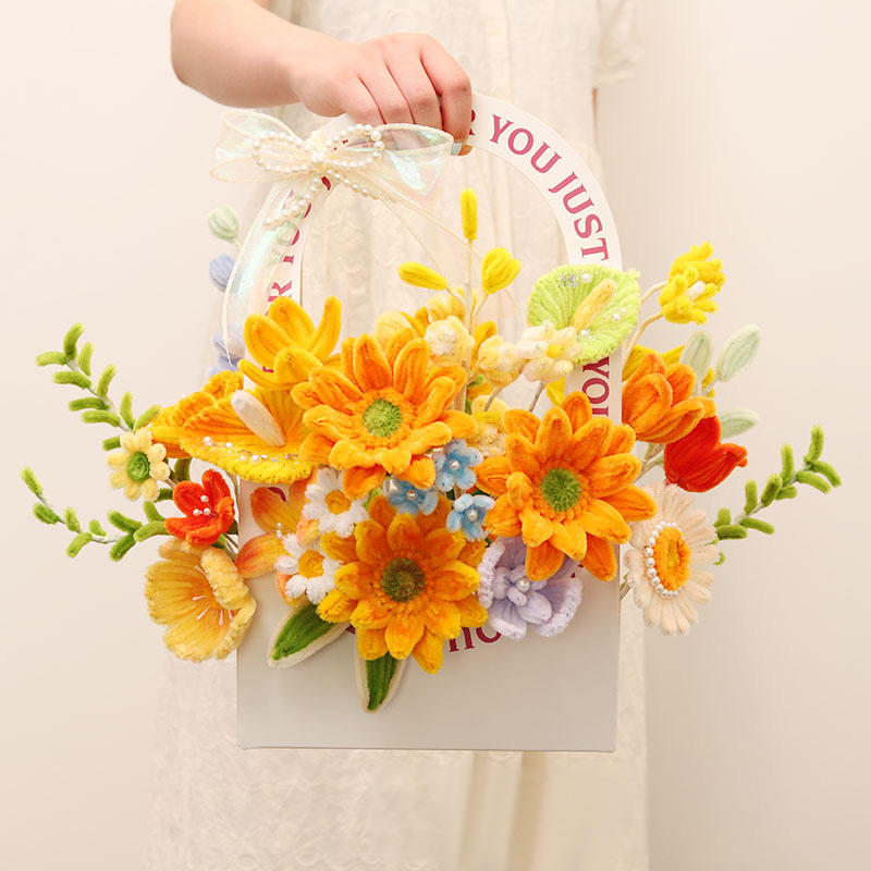 教师节礼物向日葵大花盒扭扭棒花束手工编织手提diy花篮材料摆件