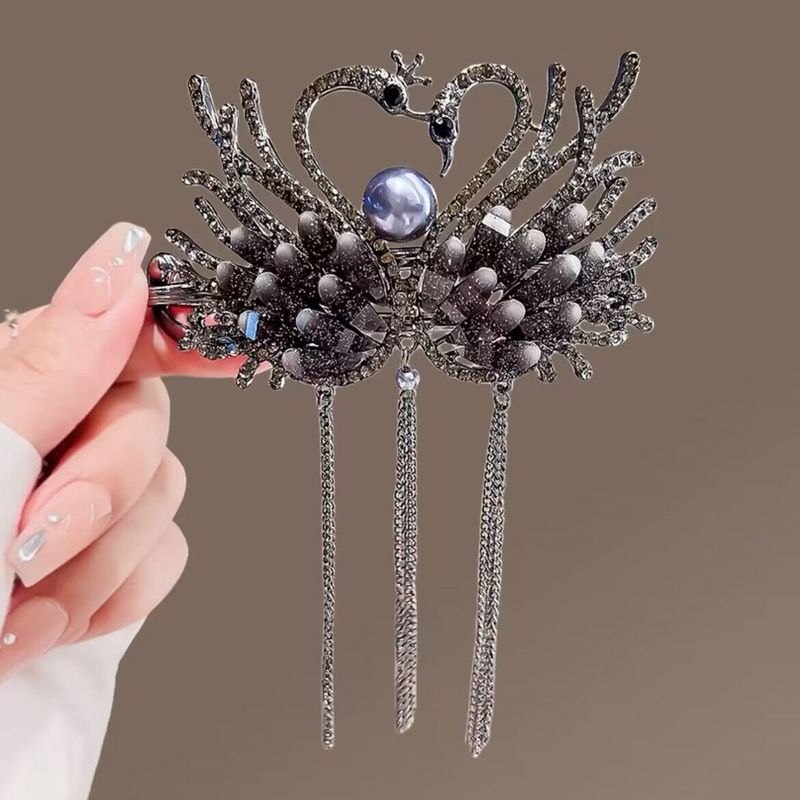 精致合金古风天鹅扭夹后脑勺盘发发夹一字夹丸子头盘发神器