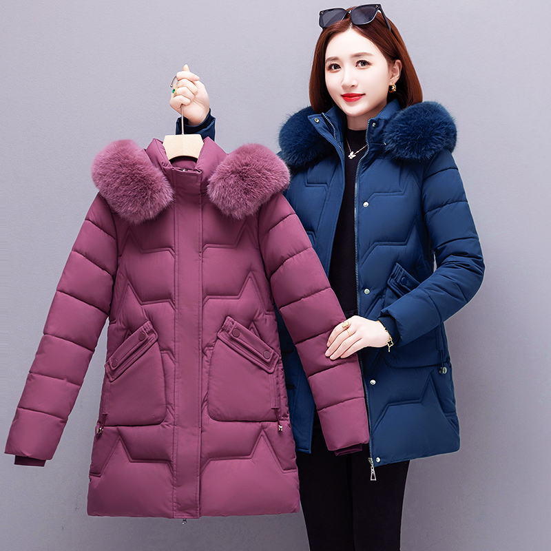 2023新款冬季大码棉衣中老年妈妈外套加厚中长款大毛领保暖棉服