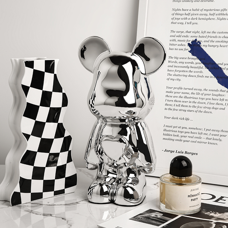 贝汉美电镀暴力熊摆件客厅酒柜玄关电视柜乔迁简约装饰品陶瓷摆件