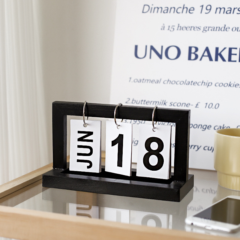 贝汉美玄关木质翻页无年限台历摆件原木简约桌面送礼ins创意摆设