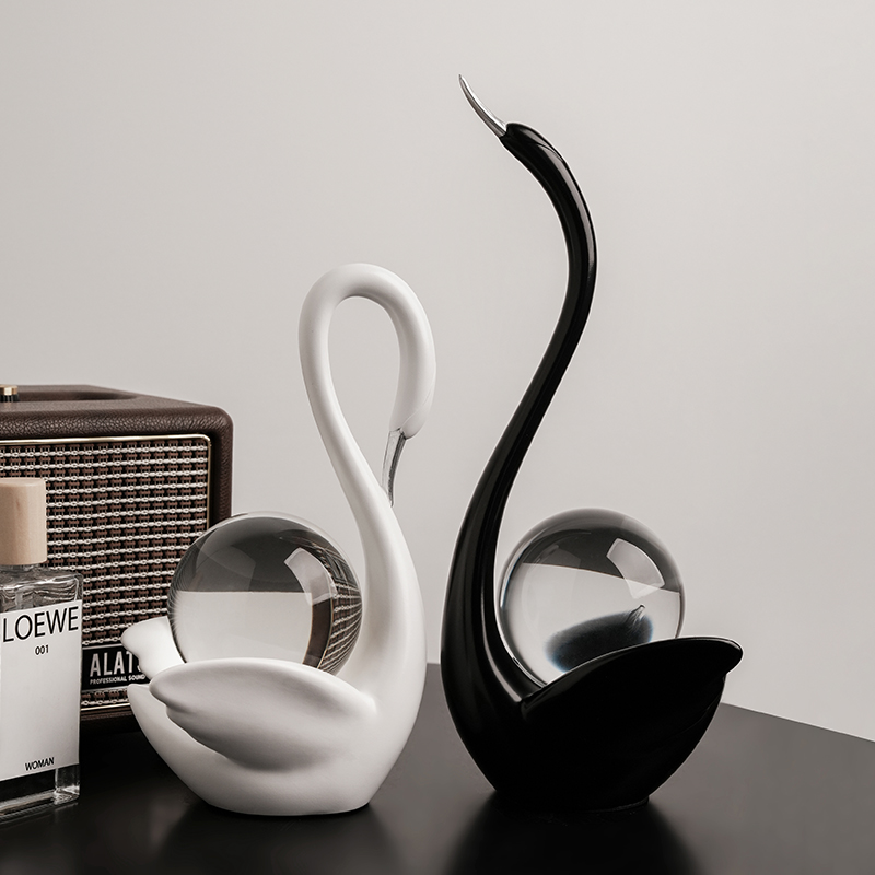 贝汉美水晶球情侣天鹅摆件现代高档家居创意客厅酒柜电视柜装饰品