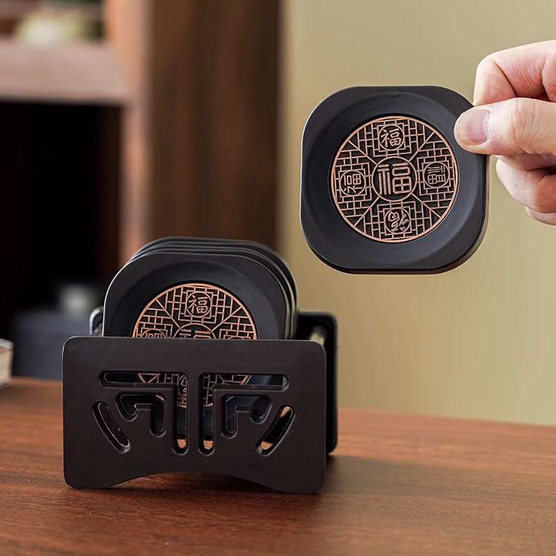 新中式茶道杯垫方圆珐琅彩茶杯托家用茶具配件防滑隔热垫茶具配件