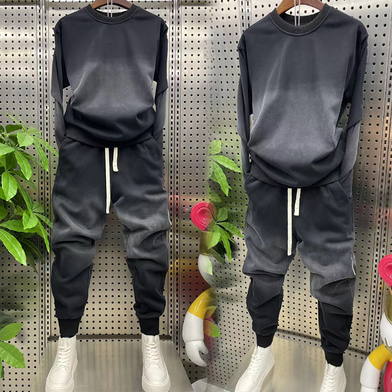 网红款渐变情侣运动休闲套装潮男韩版卫衣卫裤秋冬宽松加绒两件套