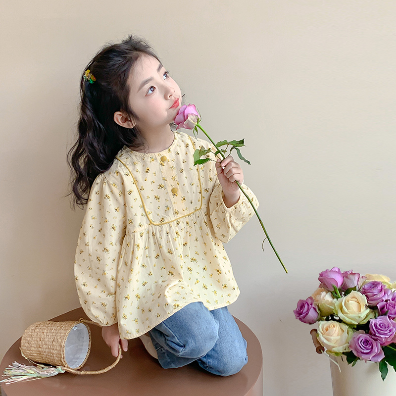 女童衬衫春装2025新款纯棉韩版洋气碎花女孩儿童外穿长袖上衣春秋