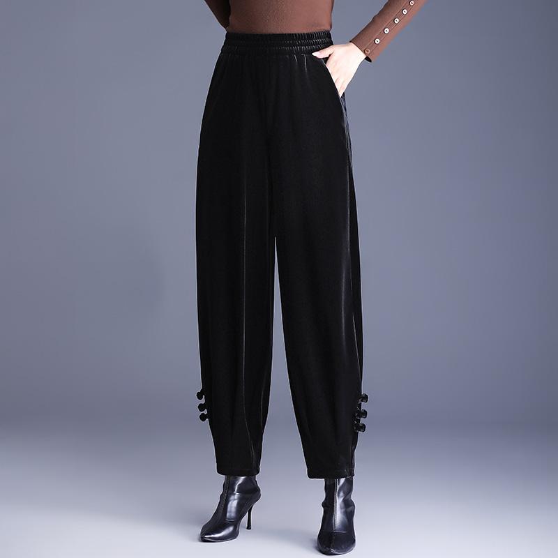 松紧腰金丝绒哈伦裤女秋冬新款宽松灯笼裤气质通勤休闲萝卜裤