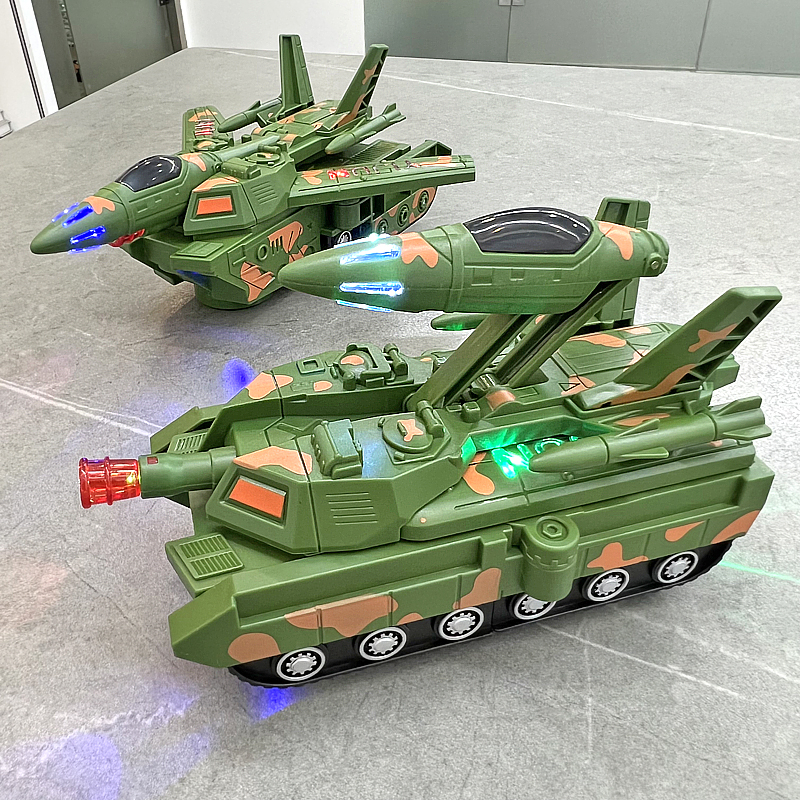 儿童电动坦克自动变形飞机模型1一3岁宝宝音乐声光万向玩具车男孩