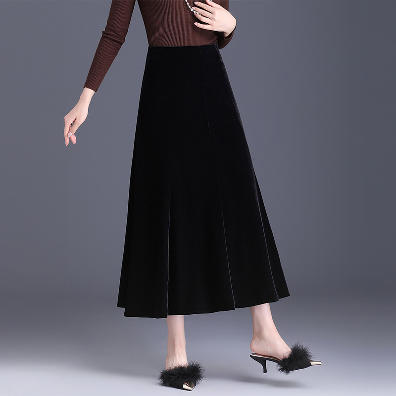 金丝绒半身裙显瘦气质高级感A字裙女裙子2024春秋新款到脚踝长裙