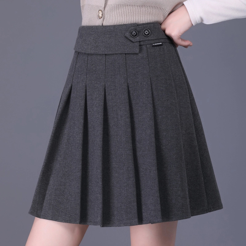 毛呢百褶裙高腰半身裙小个子A字裙2023秋冬季新款短裙防走光裙子