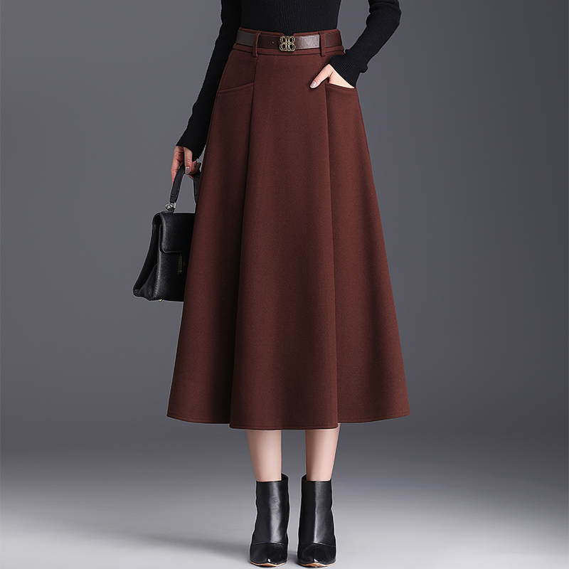 加厚毛呢中长裙半身裙女秋冬季新款气质洋气百搭高腰显瘦a字裙子