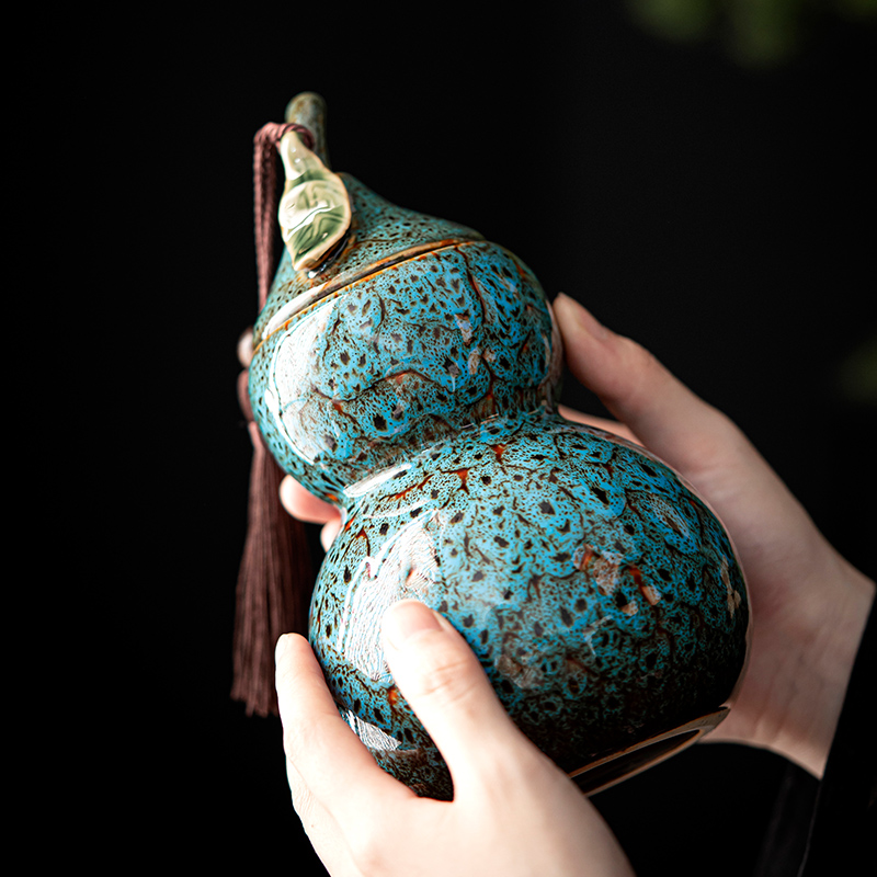 葫芦大号茶叶罐陶瓷密封罐家用醒茶罐防潮储物罐茶盒中式复古瓷罐