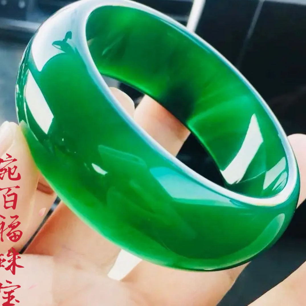 绿色玉髓手镯宽轮胎贵妇款女士镯子天然玛瑙玉石手镯旺夫镯带证书
