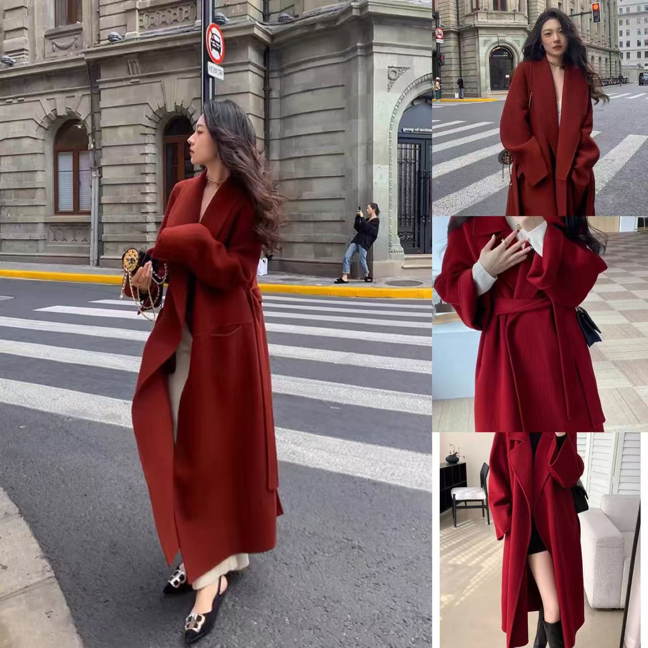 A1301-1400双面羊绒大衣女秋冬款气质韩版高级感宽松中长款外套