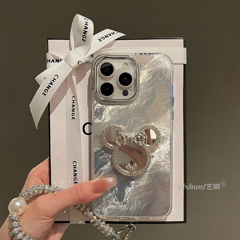 适用iPhone15ProMax手机壳苹果15高级感ins轻奢水钻镜子13渐变锡