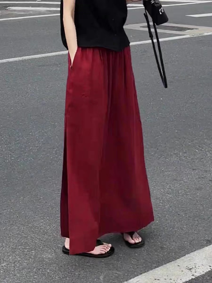 法式气质红色A字直筒裙2025夏季新款小个子洋气宽松显瘦半身裙女