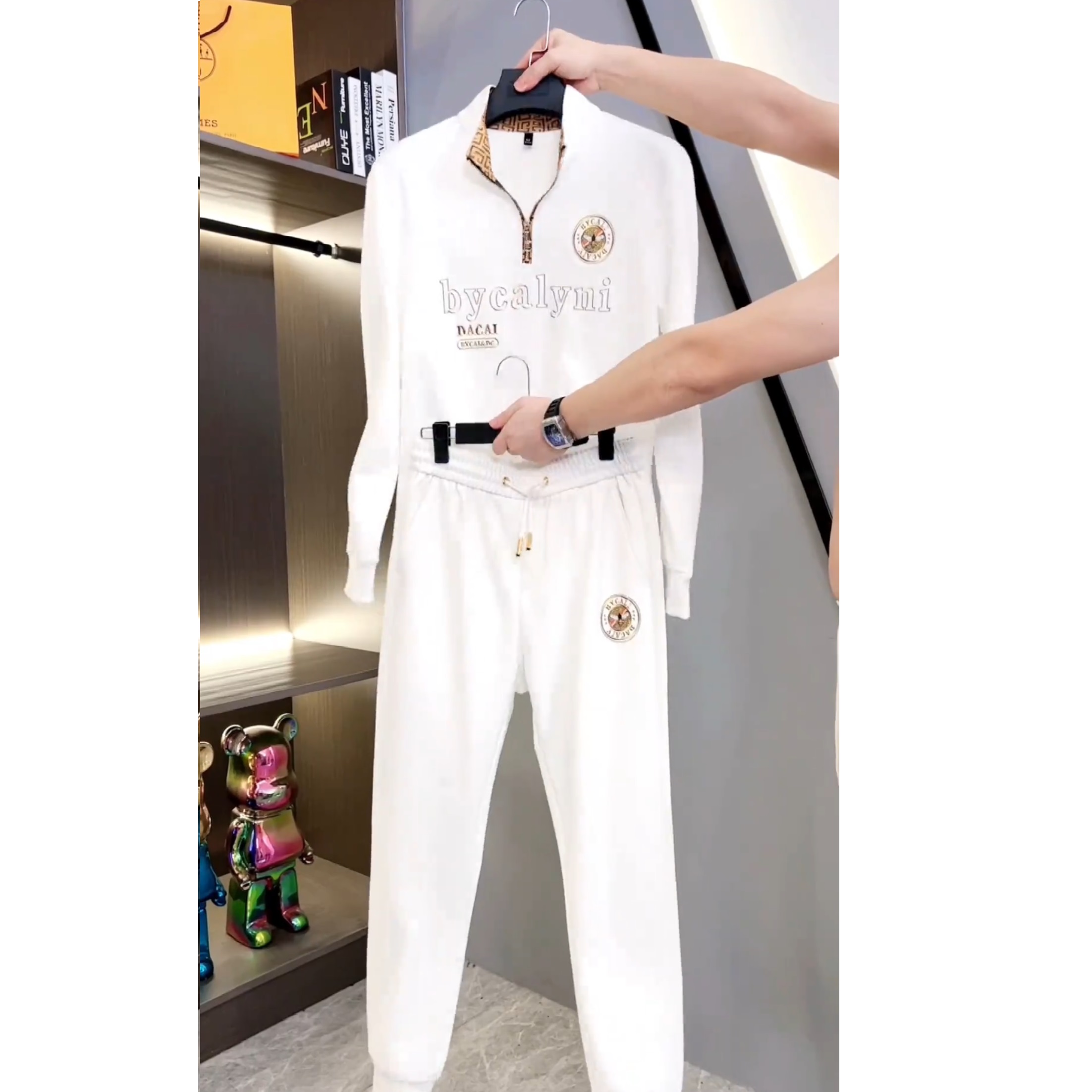 2024新款夏季男士立领休闲卫长裤套装轻奢时尚两件套潮流潮男套装