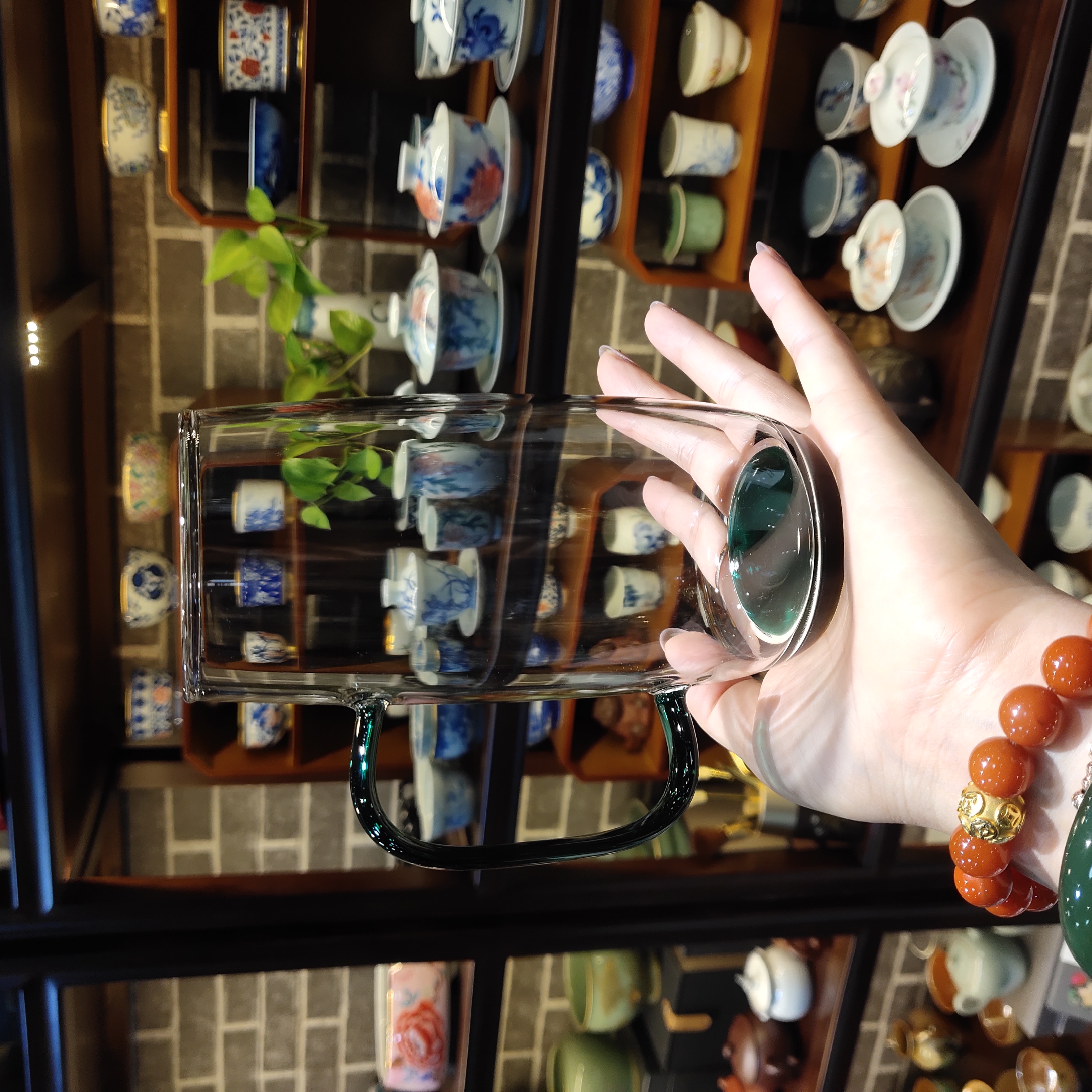 水璃方绿茶杯咖色底绿茶杯400毫升