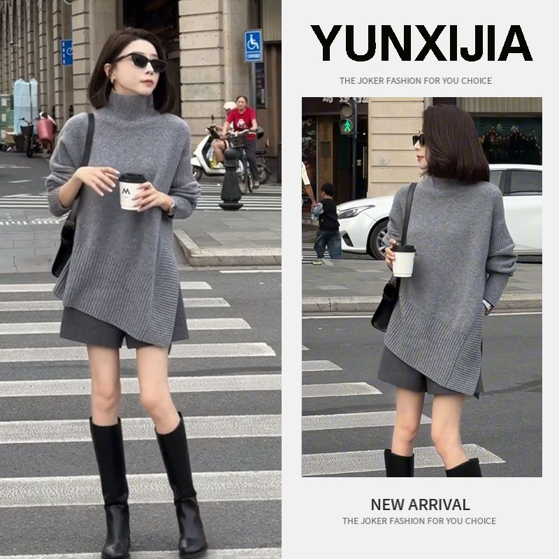 2025年早秋新款韩版套头不规则针织衫休闲百搭上衣短裤两件套装